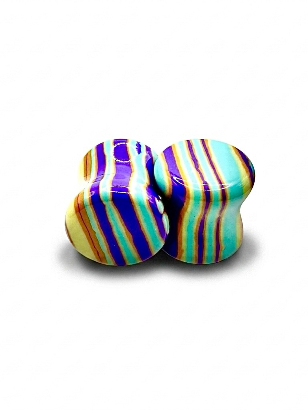00g Rainbow Calsilica Stone Plugs Double Flare 10mm Striped Psychedelic Gauges